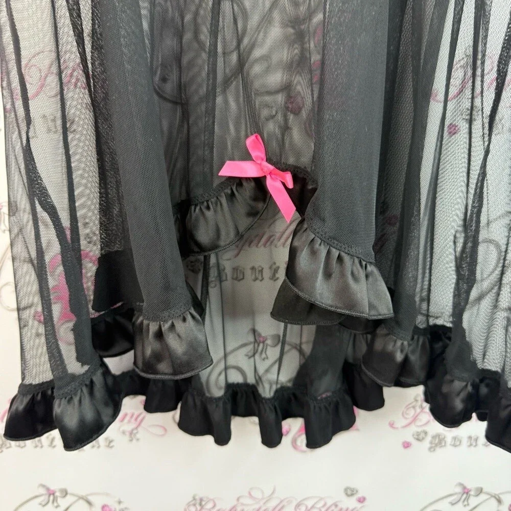 Victoria's Secret set 2 piece sexy little things Black Mesh Babydoll Pink Accent